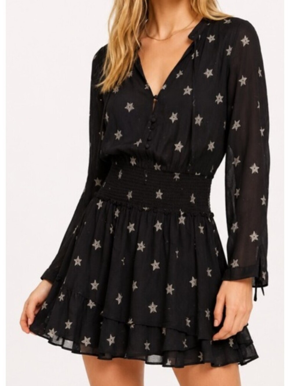 RAILS black Jasmine star printed long sleeve mini dress sz M